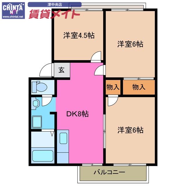 ハイツ奥山B棟(3DK/2階)の間取り写真
