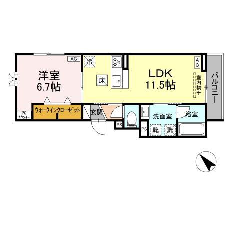 GRAND D-ROOM大秋(1LDK/1階)の間取り写真