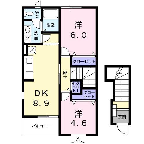 プロムナードA(2DK/2階)の間取り写真