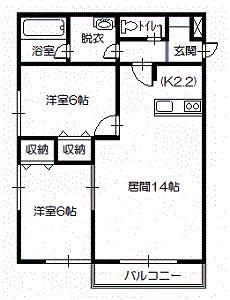 ベルオーブ(2LDK/1階)の間取り写真