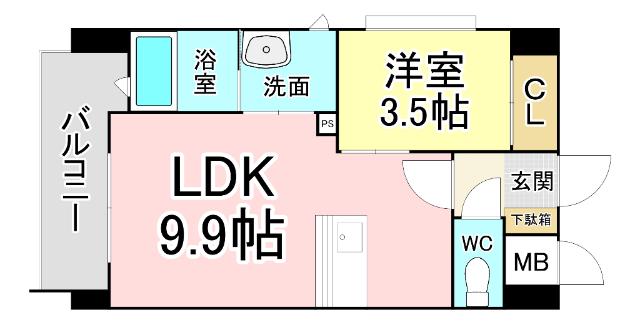 アンテス上到津(1LDK/2階)の間取り写真