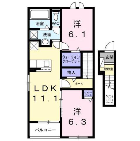 緑井3丁目アパート(2LDK/2階)の間取り写真