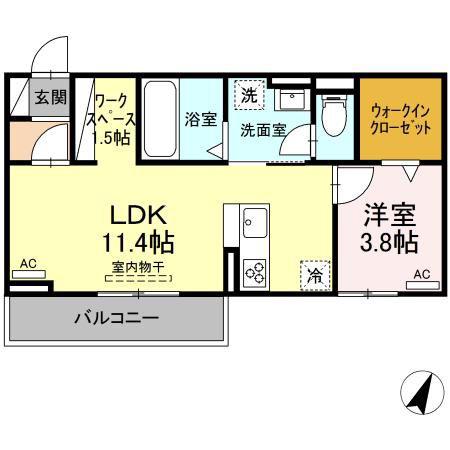 D-SQUARE四ツ谷(1LDK/2階)の間取り写真