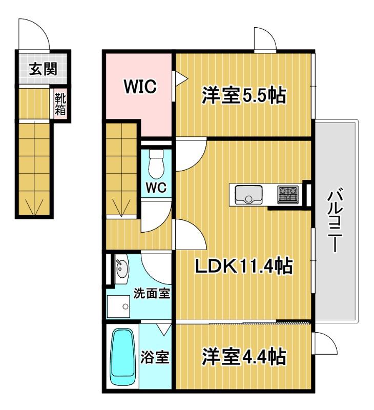 メゾン ド ソレイユ(2LDK/2階)の間取り写真