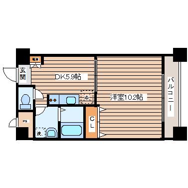 ウエストパーク支倉(1DK/10階)の間取り写真