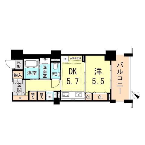 ワコーレハート明舞(1DK/10階)の間取り写真