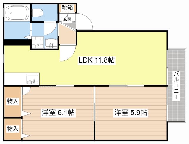 グランバリエ横倉A(2LDK/1階)の間取り写真
