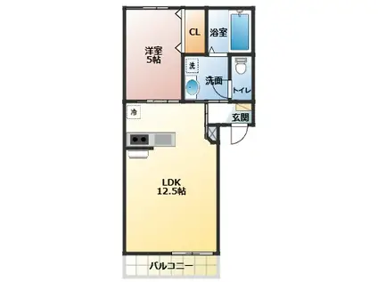 シャンテ経田II(1LDK/2階)の間取り写真