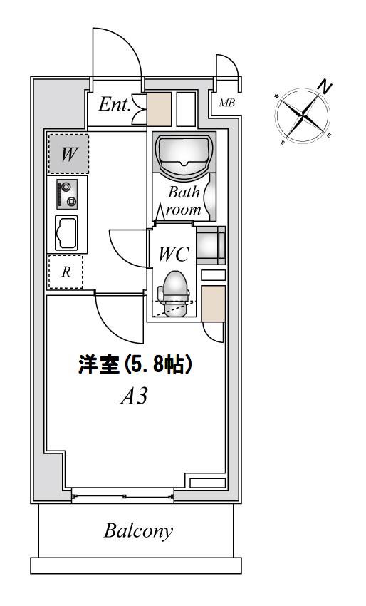 エヌステージ稲城(1K/4階)の間取り写真