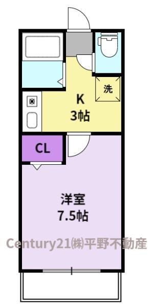 MビレッジII(1K/2階)の間取り写真