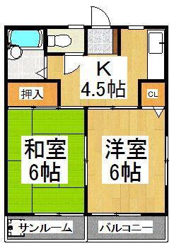 ハイツ中島(2K/1階)の間取り写真
