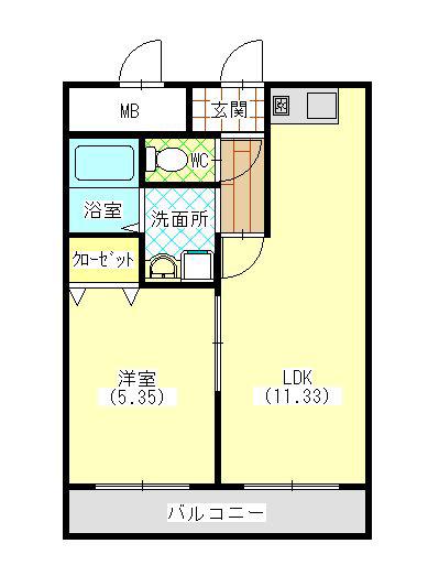 サウスコート(1LDK/5階)の間取り写真