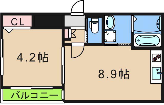 AIA難波南(1LDK/3階)の間取り写真
