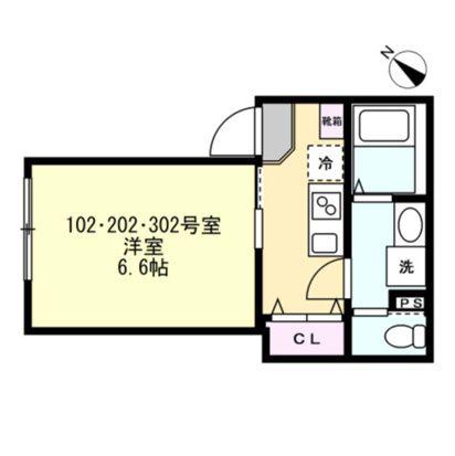 ベイルームグレイス相模大野(1K/2階)の間取り写真