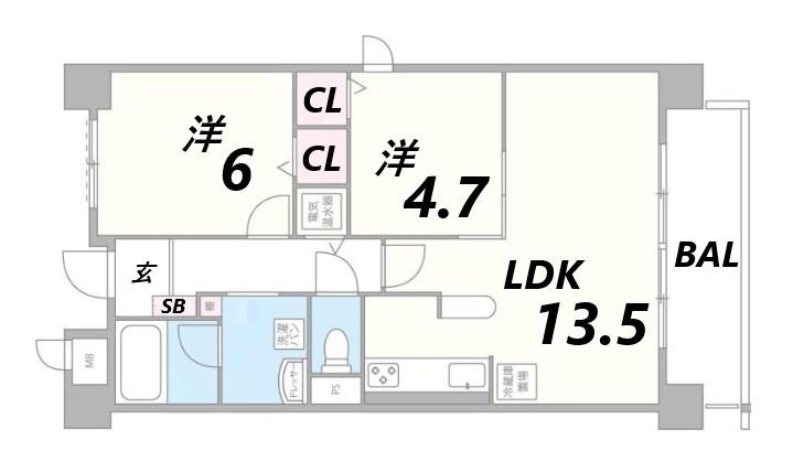 ラフィネ・K(2LDK/4階)の間取り写真