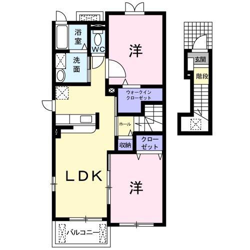 ドゥメゾンA(2LDK/2階)の間取り写真