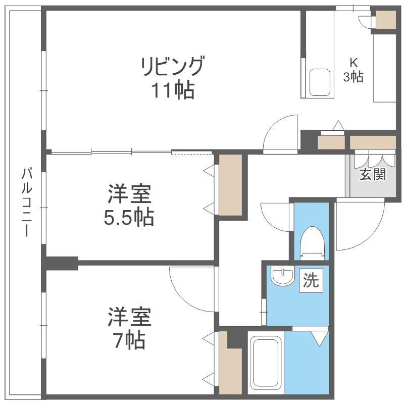 ラディア山鼻(2LDK/3階)の間取り写真
