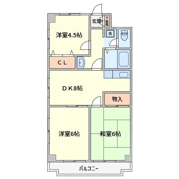 レジデンス富美浜(3DK/1階)の間取り写真
