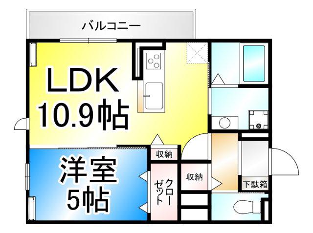 トリシア東和田 W棟(1LDK/1階)の間取り写真
