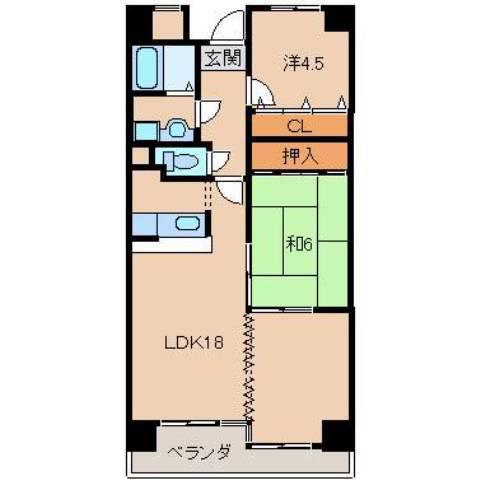 グリーンヒル波分(2LDK/7階)の間取り写真