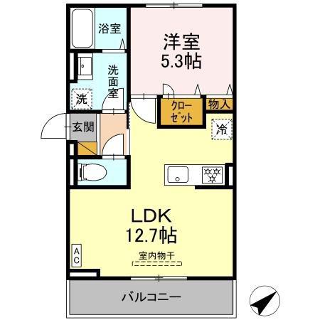 トリシア花水木M(1LDK/2階)の間取り写真