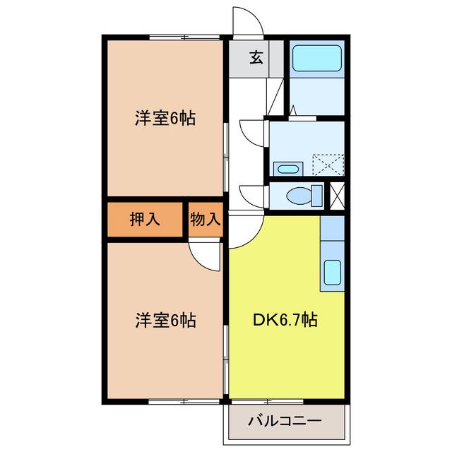 グリーンリーズ二ツ木(2DK/1階)の間取り写真