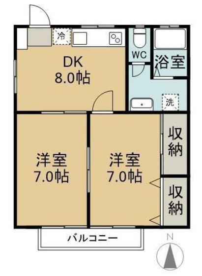 シャンポールIII(2DK/2階)の間取り写真