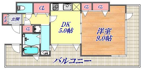 プレジール三ノ宮3(1DK/9階)の間取り写真