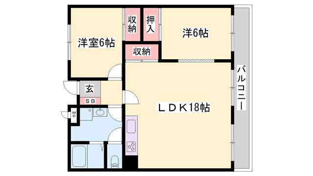 グリーンハイツ東山(2LDK/3階)の間取り写真