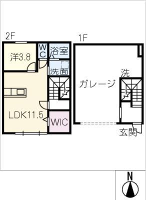 ガレージハウス東浦町 B棟(1LDK/2階)の間取り写真