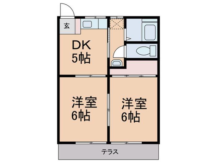 第6もえぎ野ハイツ(2DK/1階)の間取り写真