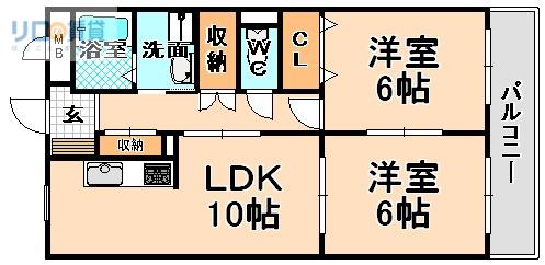 アネックス古結2(2LDK/2階)の間取り写真