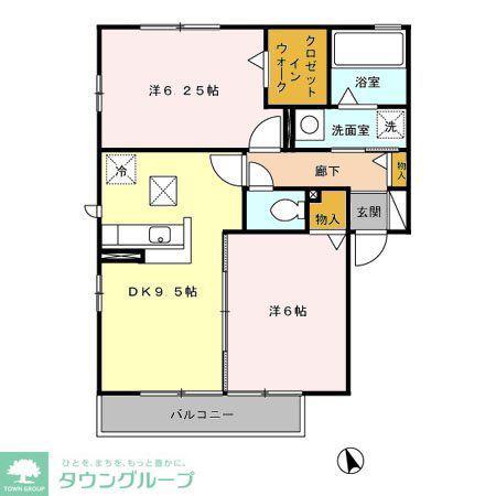 シャトルエミネンス(2DK/1階)の間取り写真