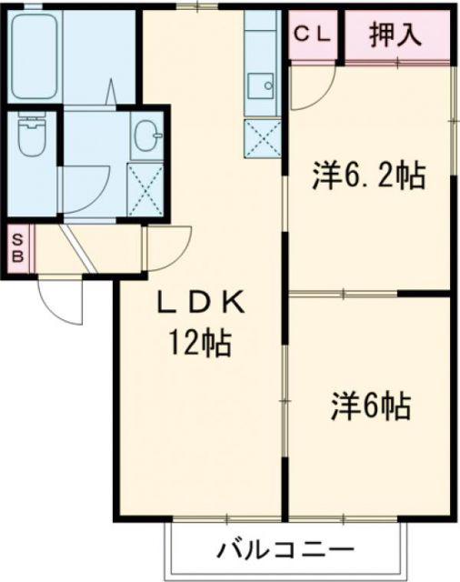 クレールジュネ A棟(2LDK/2階)の間取り写真