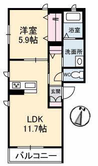 グランベレオ手城(1LDK/3階)の間取り写真