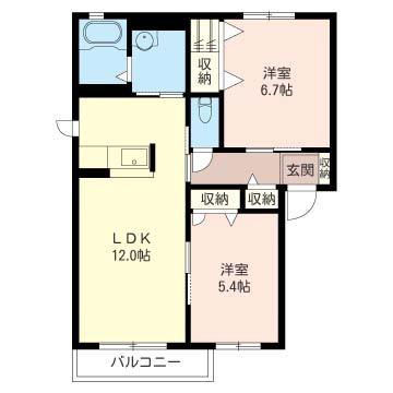 サンライズ白虎(2LDK/1階)の間取り写真