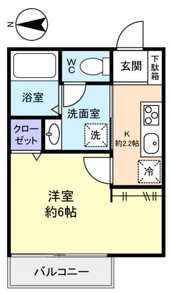 ラ・ミアカーサF・B(1K/1階)の間取り写真