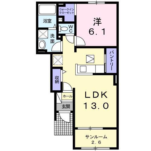 スウィートピーB(1LDK/1階)の間取り写真