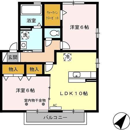 リビングタウンヴェルード A(2LDK/2階)の間取り写真