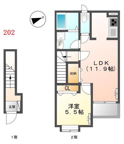 ルピナス咲(1LDK/2階)の間取り写真