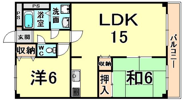 メゾンドファミーユ(2LDK/4階)の間取り写真