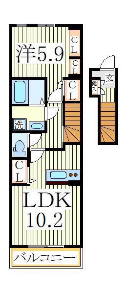 アドラシオン(1LDK/2階)の間取り写真