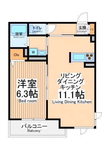 トレクレール(1LDK/2階)の間取り写真