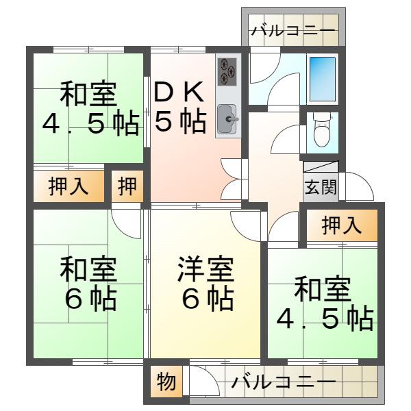 狩口台42号棟(4DK/5階)の間取り写真
