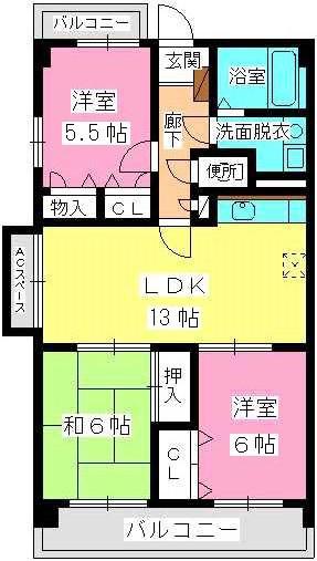 ロングライフII(3LDK/6階)の間取り写真