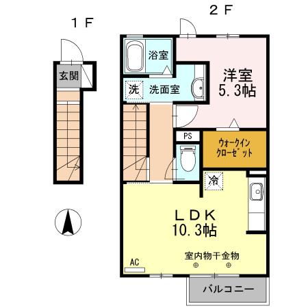 クレインII(1LDK/2階)の間取り写真