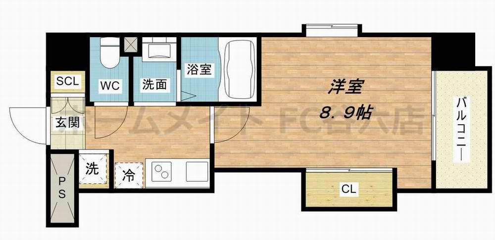 LUXE難波西II(1K/8階)の間取り写真