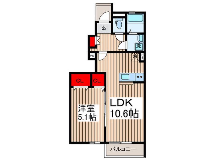 デュラカーサ コブシIV(1LDK/1階)の間取り写真