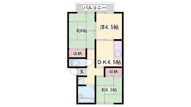 プレジール・沖 東棟(3DK/2階)の間取り写真