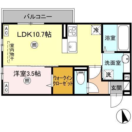 オラシオン A棟(1LDK/2階)の間取り写真